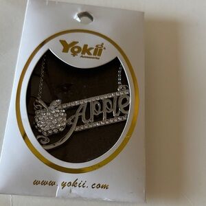 Yoki Silver Crystal 'Apple' Script Pendant Necklace
